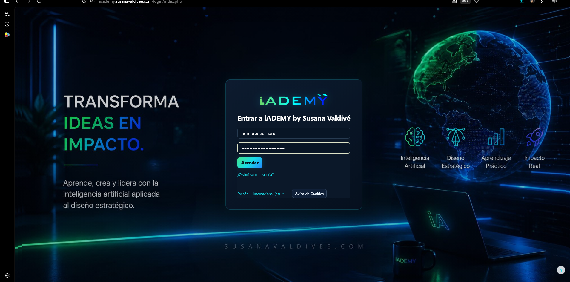 Vista del login personalizado de iADEMY